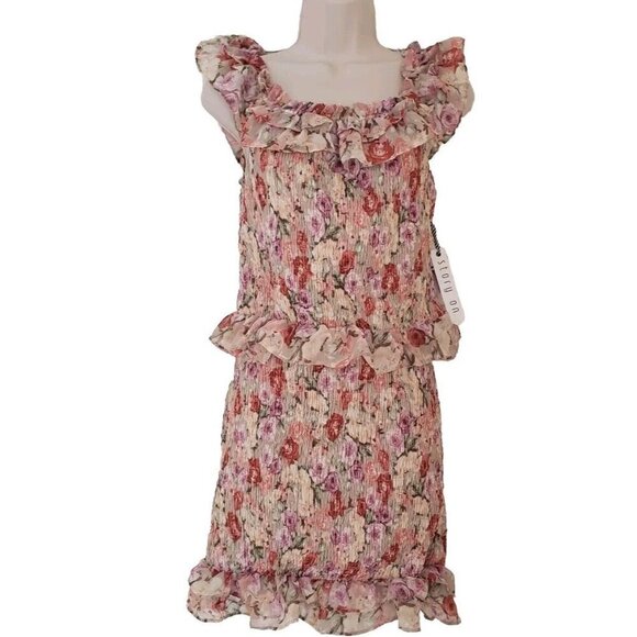 NWT STORY ON FLORAL RUFFLED SMOCKED STRETCH TOP AND SKIRT SIZE LARGE JUNIOR - Picture 1 of 9